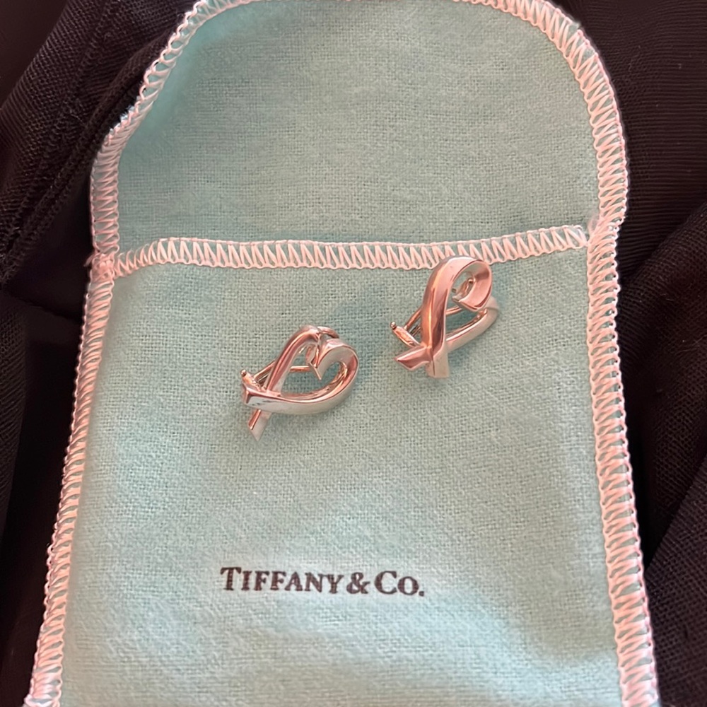 Tiffany & Co. Silver Ribbon Heart Earrings